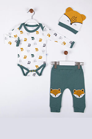 3-12 Ay Erkek Bebek Alt&Üst Takımı Little Fox 3'lü Yeşil