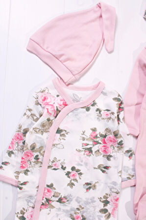 3-6 Ay Kind is Cool Nakışlı Kız Bebek 4'lü Tulum Seti Pembe