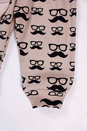 3-18 Ay Erkek Bebek Takımı Bıyık Gözlük 3'lü Kahverengi