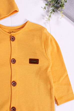 3-12 Ay Düğmeli Önden Açık İnterlok Tulum Hardal