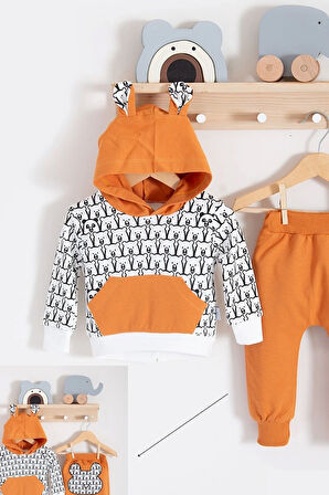 3-18 Ay Erkek Bebek Takımı Minik Ayıcıklar 2'li Hardal