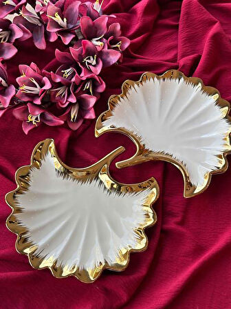 Ginkgo Yaprak Sunum Tabak 2'Lİ 23*25cm