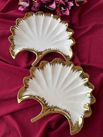 Ginkgo Yaprak Sunum Tabak 2'Lİ 23*25cm