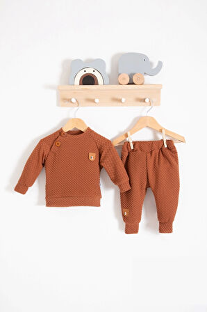 3-18 Ay Erkek Bebek Takımı Jakarlı Omuz Düğme 2'li Kiremit