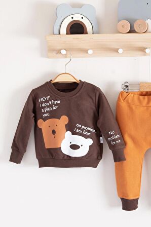 No Problem Yazılı Bear Desenli 2'li Erkek Bebek Takımı