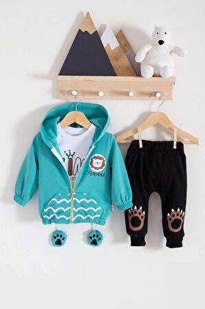 Aslan Desenli 3'lü Erkek Bebek Takımı