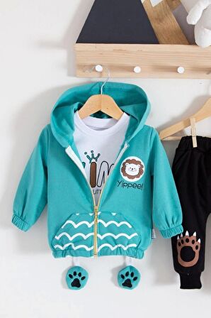 Aslan Desenli 3'lü Erkek Bebek Takımı