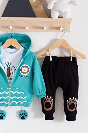 Aslan Desenli 3'lü Erkek Bebek Takımı