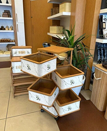Ahşap Kare Sebzelik 5 Katlı Yana Açılır Patates Soğan Tekerlekli Sebzelik Zeytin