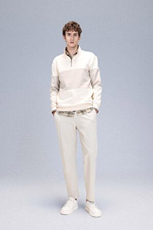 DeFacto Comfort Regular Fit Rahat Kalıp Dik Yaka Fermuarlı Çizgili Kalın Sweatshirt D2401AX24AUER42