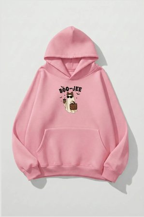 Unisex Yumuşak Dokulu Boo-Jee Ghost Baskılı Tasarım Oversize 3 İplik Hoodie Sweatshirt