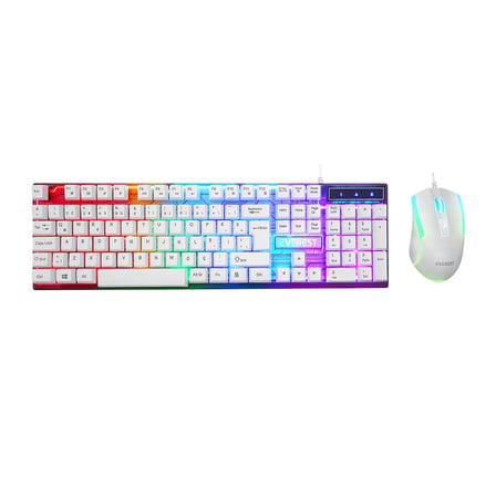 BEYAZ GÖKKUŞAĞI IŞIKLI USB KABLOLU OYUNCU KLAVYE - MOUSE SET
