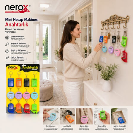 12 ADET HESAP MAK. ANAHTARLIK RENKLİ PLASTİK NRX-4089
