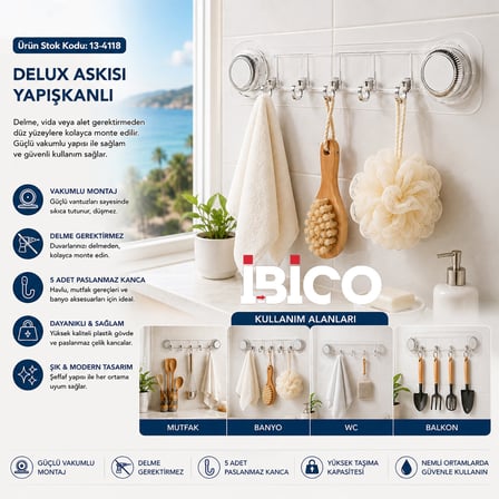 10 ADET PLASTİK POŞETLİ 5 KOLLU - VAKUMLU DELUX ASKISI YAPIŞKANLI 38.5CM - 5CM