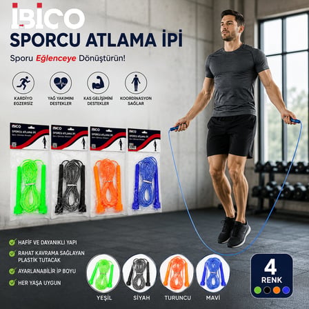 SAYAÇLI RENKLİ SİLİKON İP ATLAMA İPİ SÜNGERLİ RENKLİ PLASTİK TUTACAK