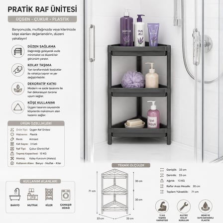 GRİ ÜÇGEN ÇUKUR PRATİK RAF ÜNİTESİ PLASTİK