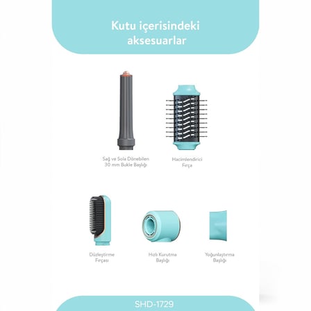 MAVİ AİR BRUSH 5İN1=BUKLE-HACİMLE-DÜZLEŞTİR-2-FIRÇA SAÇ KURUTMA - ŞEKİL MAKİNESİ 1300W 3-KDM.HIZ SICAKLIK SHD-1729
