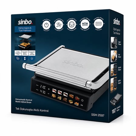 IZGARA VE TOST MAKİNES İ 4 DİLİM YAPIŞMAZ YÜZEY DOKUNMATİK DİJİTAL EKRAN - 2000W SSM-2597