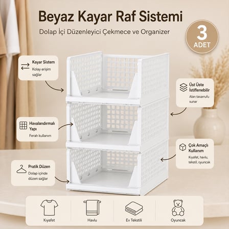 3 KATLI PORTATİF ORGANİZER - ÇOK AMAÇLI KAYAR RAF 18.5X33.5X43CM TOPLAM 55.5CM