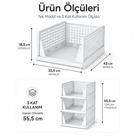 3 KATLI PORTATİF ORGANİZER - ÇOK AMAÇLI KAYAR RAF 18.5X33.5X43CM TOPLAM 55.5CM