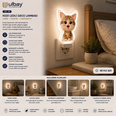 10 ADET KEDİ LEDLİ GECE LAMBASI GC-19