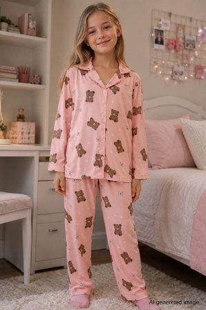Kız Çocuk Aile Boyu Pamuklu Desenli Pijama Takım TKM1023