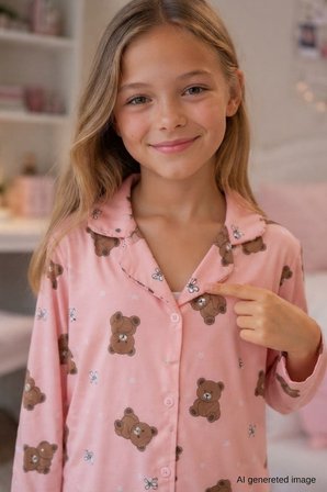 Kız Çocuk Aile Boyu Pamuklu Desenli Pijama Takım TKM1023