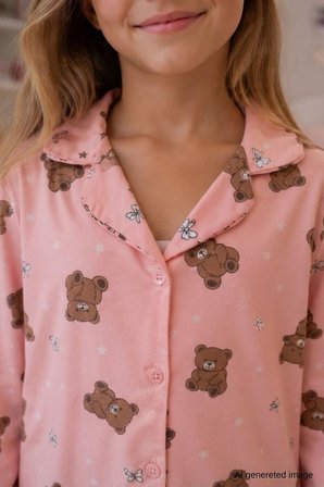 Kız Çocuk Aile Boyu Pamuklu Desenli Pijama Takım TKM1023