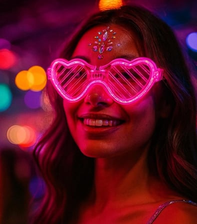 Pembe LED Işıklı Kalp Gözlük – 3 Modlu Parti - Glow Gözlüğü