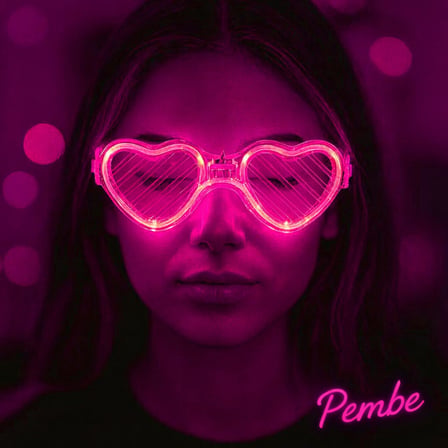 Pembe LED Işıklı Kalp Gözlük – 3 Modlu Parti - Glow Gözlüğü