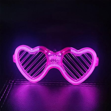 Pembe LED Işıklı Kalp Gözlük – 3 Modlu Parti - Glow Gözlüğü