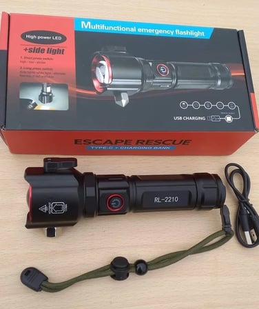 Şarjlı El Feneri  Yüksek Güçlü LED Işık USB ile Şarj ESCAPE RESCUE