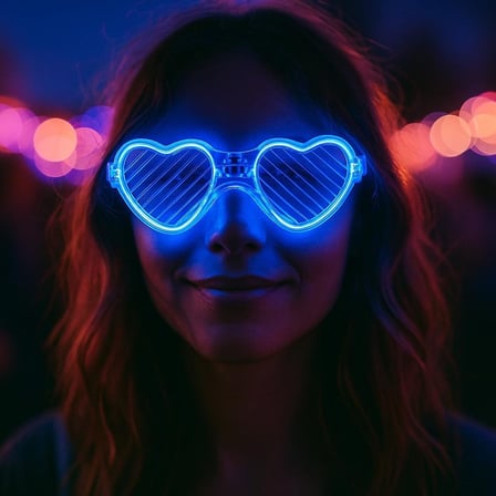 Mavi LED Işıklı Kalp Gözlük – 3 Modlu Parti - Glow Gözlüğü