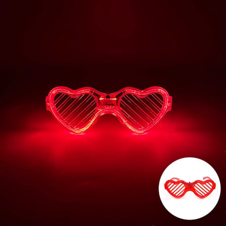 Kırmızı LED Işıklı Kalp Gözlük – 3 Modlu Parti - Glow Gözlüğü