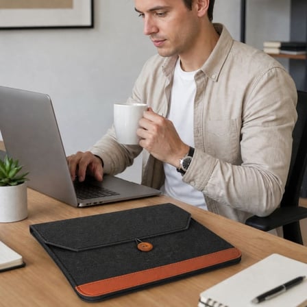 15.6 İnç Düğmeli Keçe Laptop ve Evrak Çantası, Notebook Bilgisayar ve Dosya Taşıma Çantası