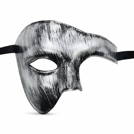 Antik Eskitme Gümüş Erkek Yarım Maske - Phantom &amp;amp; Balo Maskesi