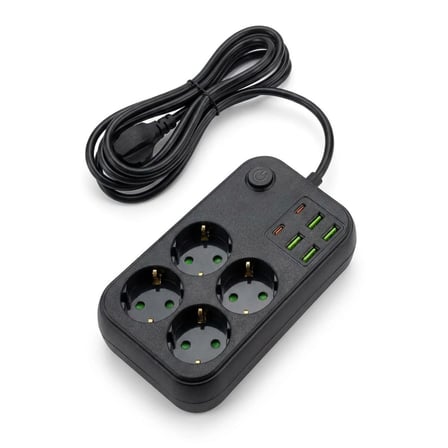 Çoklu Priz Uzatma Kablosu 4 Soket + 4 USB + 2 Type-C – Termal Akım Korumalı, Isıya Dayanıklı, Çocuk Korumalı Güvenli Priz 100-250V
