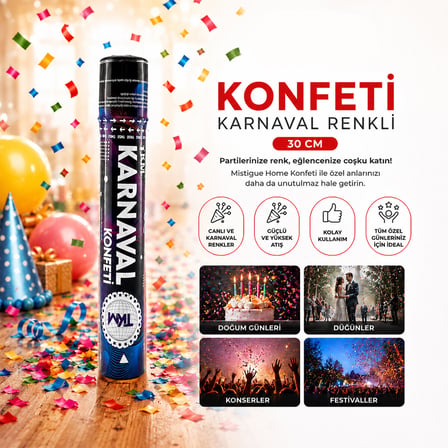 KONFETİ KARNAVAL METALİK RENKLİ 30CM