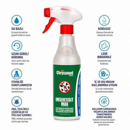 CHRYSAMED İNSEKTİSİT MAX SIVI BÖCEK İLAÇ SPREY 500ML HAMAMBÖCEK - KENE - AKREP - KARINCA - TAHTA KURUSU