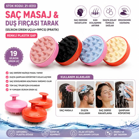 SİLİKON UÇLU PRATİK SAÇ MASAJ - DUŞ FIRÇASI