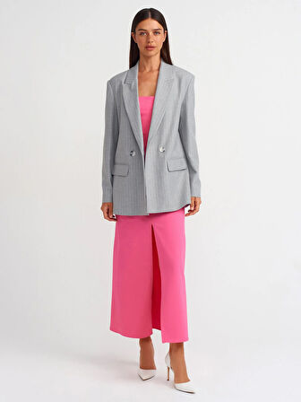 Çizgili Blazer Ceket-Gri