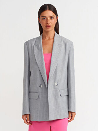 Çizgili Blazer Ceket-Gri