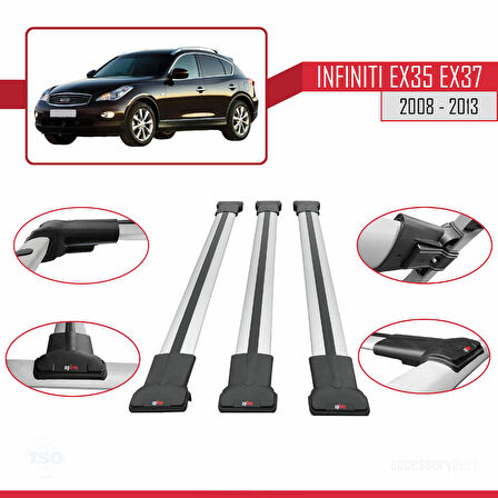 Infiniti EX35 EX37 2008-2013 Arası ile Uyumlu FLY Model Ara Atkı Tavan Barı Gri 3 Adet