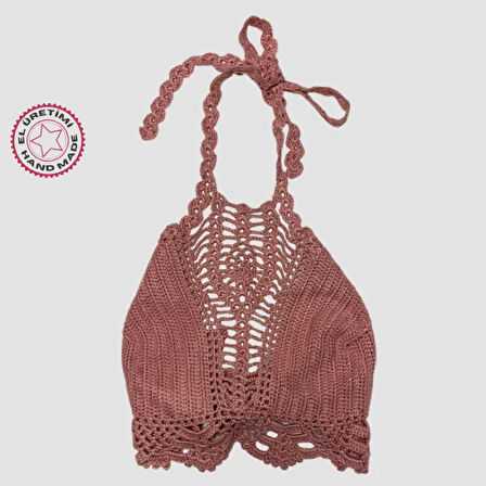 Uretti - ASLI 5776 - El Yapımı Pembe Crop Top