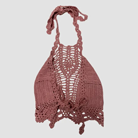 Uretti - ASLI 5776 - El Yapımı Pembe Crop Top