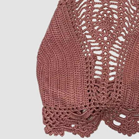 Uretti - ASLI 5776 - El Yapımı Pembe Crop Top