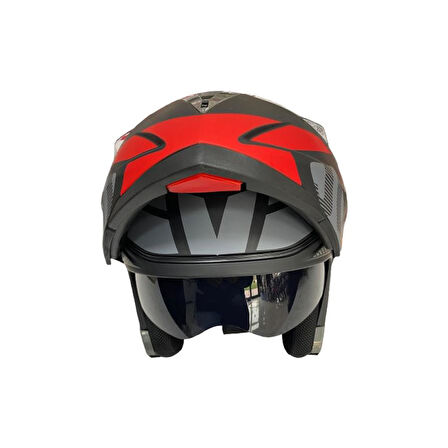 JK20 Çene Açılır Güneş Vizörlü Motosiklet Kaskı Kırmızı L Beden Baş Çevresi: 59-60CM