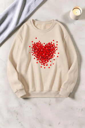 Unisex Minik Kalpler Baskılı Bisiklet Yaka Sweatshirt