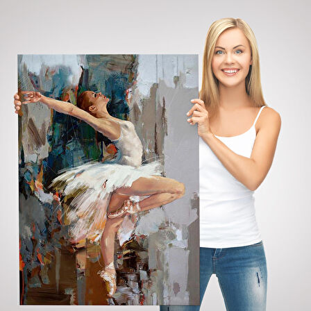 Beyaz Elbiseli Bale Yapan Güzel Kız Duvar Tablosu-6077