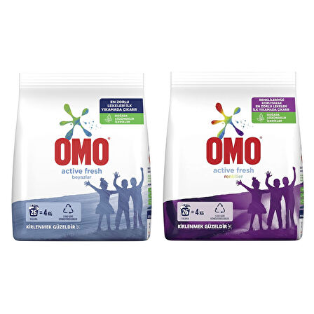 Omo Active Fresh Beyazlar 4 kg ve Renkliler 4 kg 2 li Set